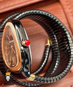 ساعت زنانه بولگاری ماری دستبندی مشکی قاب رزگلد BVLGARI SERPENTI TUBOGAS 2343