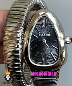 ساعت بولگاری زنانه مدل ماری تک دور استیل صفحه مشکی BVLGARI SERPENTI TUBOGAS 021351