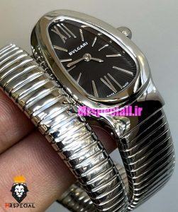 ساعت بولگاری زنانه مدل ماری تک دور استیل صفحه مشکی BVLGARI SERPENTI TUBOGAS 021351