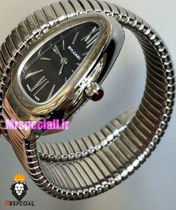 ساعت بولگاری زنانه مدل ماری تک دور استیل صفحه مشکی BVLGARI SERPENTI TUBOGAS 021351