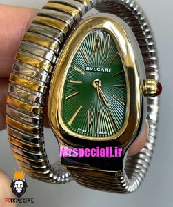 ساعت بولگاری زنانه مدل ماری تک دور استیل دورنگ طلایی صفحه سبز BVLGARI SERPENTI TUBOGAS 021352 