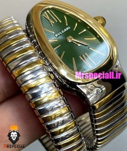 ساعت بولگاری زنانه مدل ماری تک دور استیل دورنگ طلایی صفحه سبز BVLGARI SERPENTI TUBOGAS 021352 