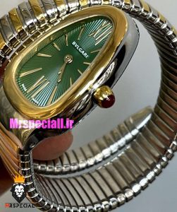 ساعت بولگاری زنانه مدل ماری تک دور استیل دورنگ طلایی صفحه سبز BVLGARI SERPENTI TUBOGAS 021352 