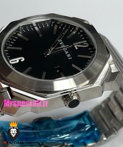 ساعت بولگاری مردانه مدل اکتو کوارتز استیل صفحه مشکی BVLGARI Octo 021381