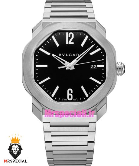 ساعت بولگاری مردانه مدل اکتو کوارتز استیل صفحه مشکی BVLGARI Octo 021381