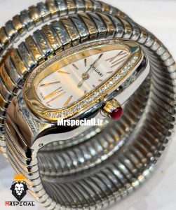 ساعت بولگاری زنانه مدل ماری دورنگ رزگلد صفحه سفید قاب نگین BVLGARI SERPENTI TUBOGAS 021264 