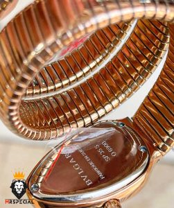 ساعت زنانه بولگاری ماری دستبندی رزگلد قاب نگین صفحه سبز BVLGARI SERPENTI TUBOGAS 01090