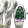 ساعت مچی زنانه بولگاری ماری دستبندی استیل صفحه سبز BVLGARI SERPENTI 0951