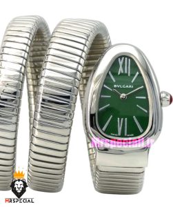 ساعت مچی زنانه بولگاری ماری دستبندی استیل صفحه سبز BVLGARI SERPENTI 0951
