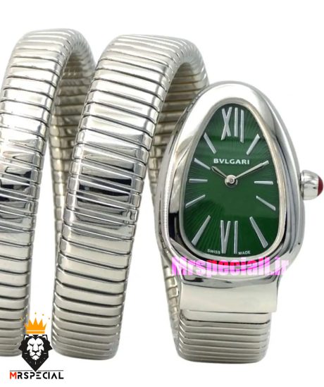 ساعت مچی زنانه بولگاری ماری دستبندی استیل صفحه سبز BVLGARI SERPENTI 0951