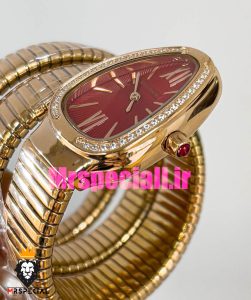 ساعت بولگاری زنانه مدل ماری دستبندی رزگلد قاب نگین صفحه قرمز BVLGARI SERPENTI TUBOGAS 020896 