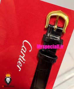 ساعت کارتیه زنانه مدل بایگنور بند چرم طلایی صفحه سفید 021522 Cartier Baignoire