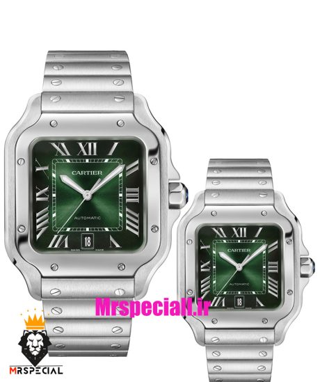 ساعت ست کارتیه زنانه و مردانه دسانتوس اتومات استیل صفحه سبز Cartier SANTOS de 01920