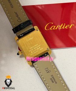 ساعت کارتیه زنانه مدل تانک قاب طلایی صفحه مشکی چرم مشکی Cartier Tank Must 021562