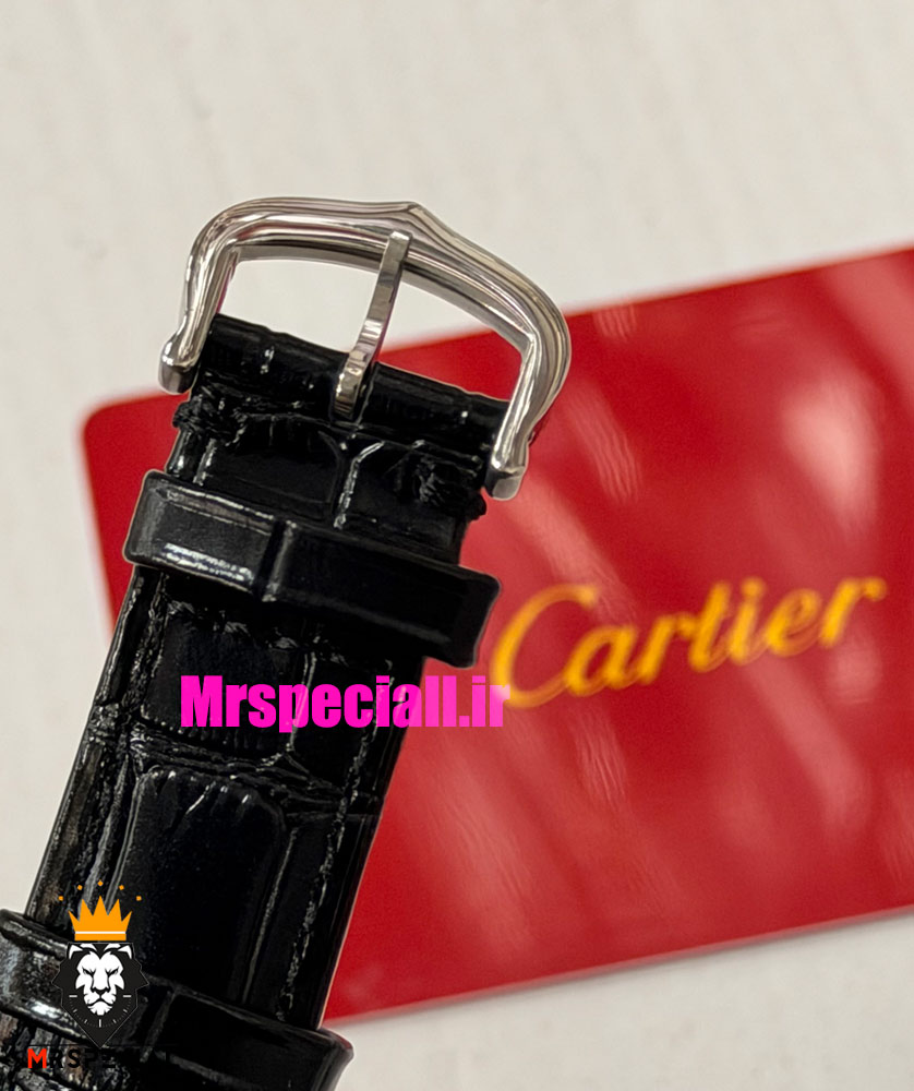 ساعت کارتیه زنانه مدل تانک قاب استیل صفحه مشکی چرم مشکی Cartier Tank Must 021560
