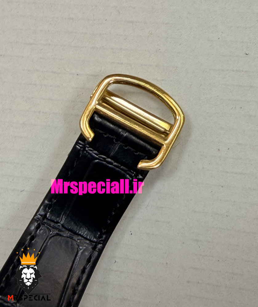 ساعت کارتیه مردانه دسانتوس اتوماتیک طلایی چرم مشکی صفحه بژ 021563 Cartier Santos de