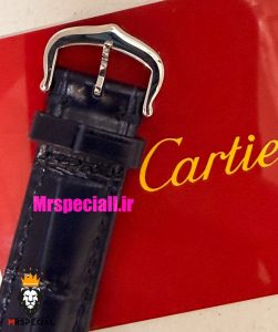 ساعت کارتیه زنانه مدل تانک قاب استیل صفحه ابی چرم سورمه ای Cartier Tank Must 021561