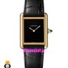 ساعت کارتیه زنانه مدل تانک قاب طلایی صفحه مشکی چرم مشکی Cartier Tank Must 021562