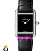 ساعت کارتیه زنانه مدل تانک قاب استیل صفحه مشکی چرم مشکی Cartier Tank Must 021560