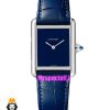 ساعت کارتیه زنانه مدل تانک قاب استیل صفحه ابی چرم ابی Cartier Tank Must 021561