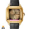 ساعت کارتیه مردانه دسانتوس اتوماتیک طلایی چرم مشکی صفحه بژ 021563 Cartier Santos de