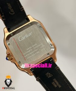 ساعت کارتیه مردانه دسانتوس اتوماتیک رزگلد چرم قهوه ای صفحه قهوه ای 021564 Cartier Santos de
