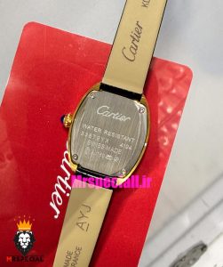 ساعت کارتیه زنانه مدل بایگنور بند چرم طلایی صفحه سفید 021522 Cartier Baignoire