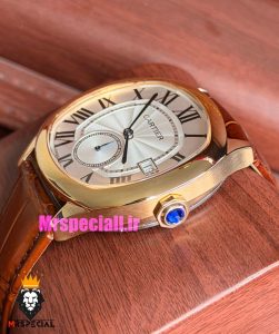 ساعت کارتیه درایو مردانه اتوماتیک رزگلد بند چرم قهوه ای صفحه سفید Cartier Drive de Cartier 021641