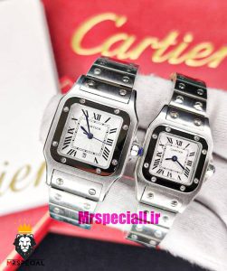 ساعت ست کارتیه مدل سانتوس کوارتز استیل صفحه سفید 021444 Cartier Santos100