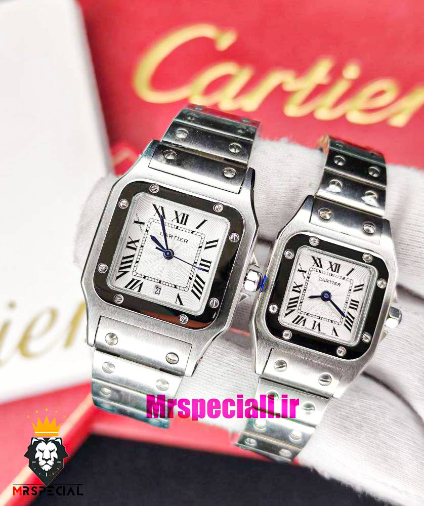 ساعت ست کارتیه مدل سانتوس کوارتز استیل صفحه سفید 021444 Cartier Santos100