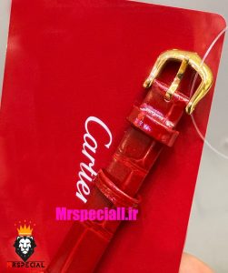 ساعت کارتیه زنانه مدل بایگنور بند چرم قرمز قاب طلایی صفحه سفید 021540 Cartier Baignoire