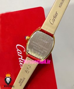 ساعت کارتیه زنانه مدل بایگنور بند چرم قرمز قاب طلایی صفحه سفید 021540 Cartier Baignoire
