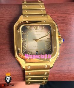 ساعت کارتیه مردانه دسانتوس اتوماتیک طلایی صفحه بژ 021643 Cartier Santos de 