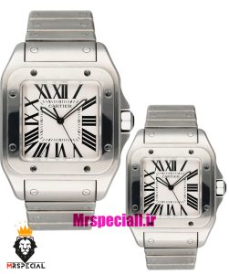 ساعت ست کارتیه مدل سانتوس کوارتز استیل صفحه سفید 021444 Cartier Santos100
