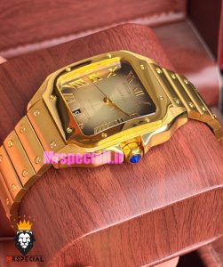 ساعت کارتیه مردانه دسانتوس اتوماتیک طلایی صفحه بژ 021643 Cartier Santos de 