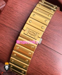 ساعت کارتیه مردانه دسانتوس اتوماتیک طلایی صفحه بژ 021643 Cartier Santos de 
