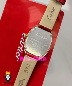 ساعت کارتیه زنانه مدل بایگنور بند چرم قرمز قاب رزگلد صفحه سفید 021544 Cartier Baignoire