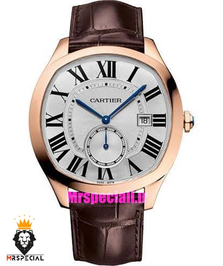 ساعت کارتیه درایو مردانه اتوماتیک رزگلد بند چرم قهوه ای صفحه سفید Cartier Drive de Cartier 021641