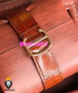 ساعت کارتیه درایو مردانه اتوماتیک رزگلد بند چرم قهوه ای صفحه سفید Cartier Drive de Cartier 021641