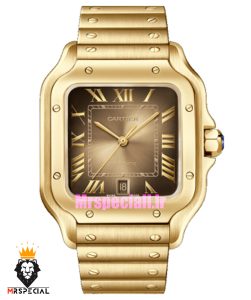 ساعت کارتیه مردانه دسانتوس اتوماتیک طلایی صفحه بژ 021643 Cartier Santos de