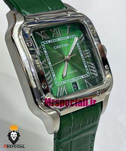 ساعت کارتیه مردانه مدل دسانتوس اتوماتیک بند چرم سبز صفحه سبز 021450 Cartier Santos de 
