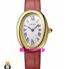 ساعت کارتیه زنانه مدل بایگنور بند چرم قرمز قاب طلایی صفحه سفید 021540 Cartier Baignoire