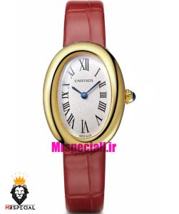 ساعت کارتیه زنانه مدل بایگنور بند چرم قرمز قاب طلایی صفحه سفید 021540 Cartier Baignoire