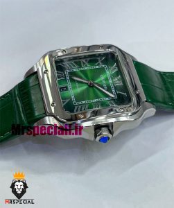 ساعت کارتیه مردانه مدل دسانتوس اتوماتیک بند چرم سبز صفحه سبز 021450 Cartier Santos de 