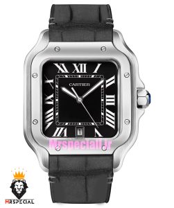 ساعت کارتیه مردانه مدل دسانتوس بند چرم مشکی صفحه مشکی 021667 Cartier Santos de