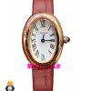 ساعت کارتیه زنانه مدل بایگنور بند چرم قرمز قاب رزگلد صفحه سفید 021544 Cartier Baignoire