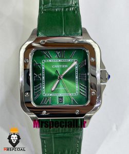 ساعت کارتیه مردانه مدل دسانتوس اتوماتیک بند چرم سبز صفحه سبز 021450 Cartier Santos de 