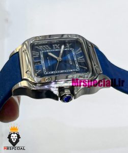 ساعت کارتیه مردانه مدل دسانتوس اتوماتیک بند چرم ابی صفحه ابی 021451 Cartier Santos de 