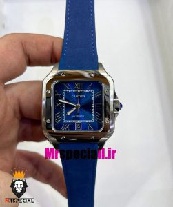 ساعت کارتیه مردانه مدل دسانتوس اتوماتیک بند چرم ابی صفحه ابی 021451 Cartier Santos de 