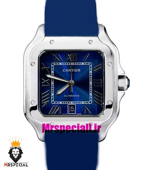 ساعت کارتیه مردانه مدل دسانتوس اتوماتیک بند چرم ابی صفحه ابی 021451 Cartier Santos de
